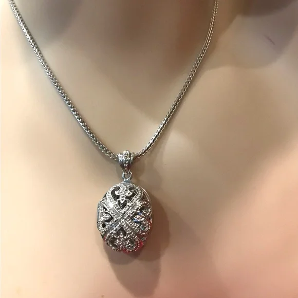 925 Sterling Silver Filigree locket Pendant Necklace size 20” - Picture 15 of 16